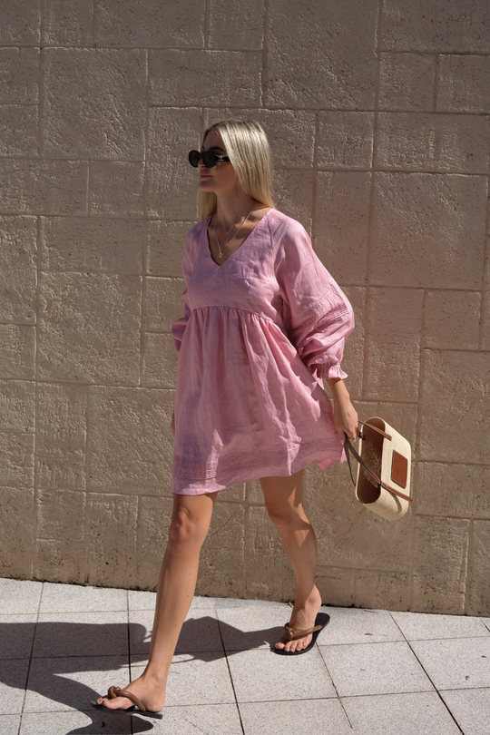 STEVIE LINEN DRESS - DUSTY PINK