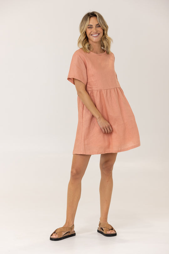 HARLEY LINEN TEE DRESS - TERRACOTTA