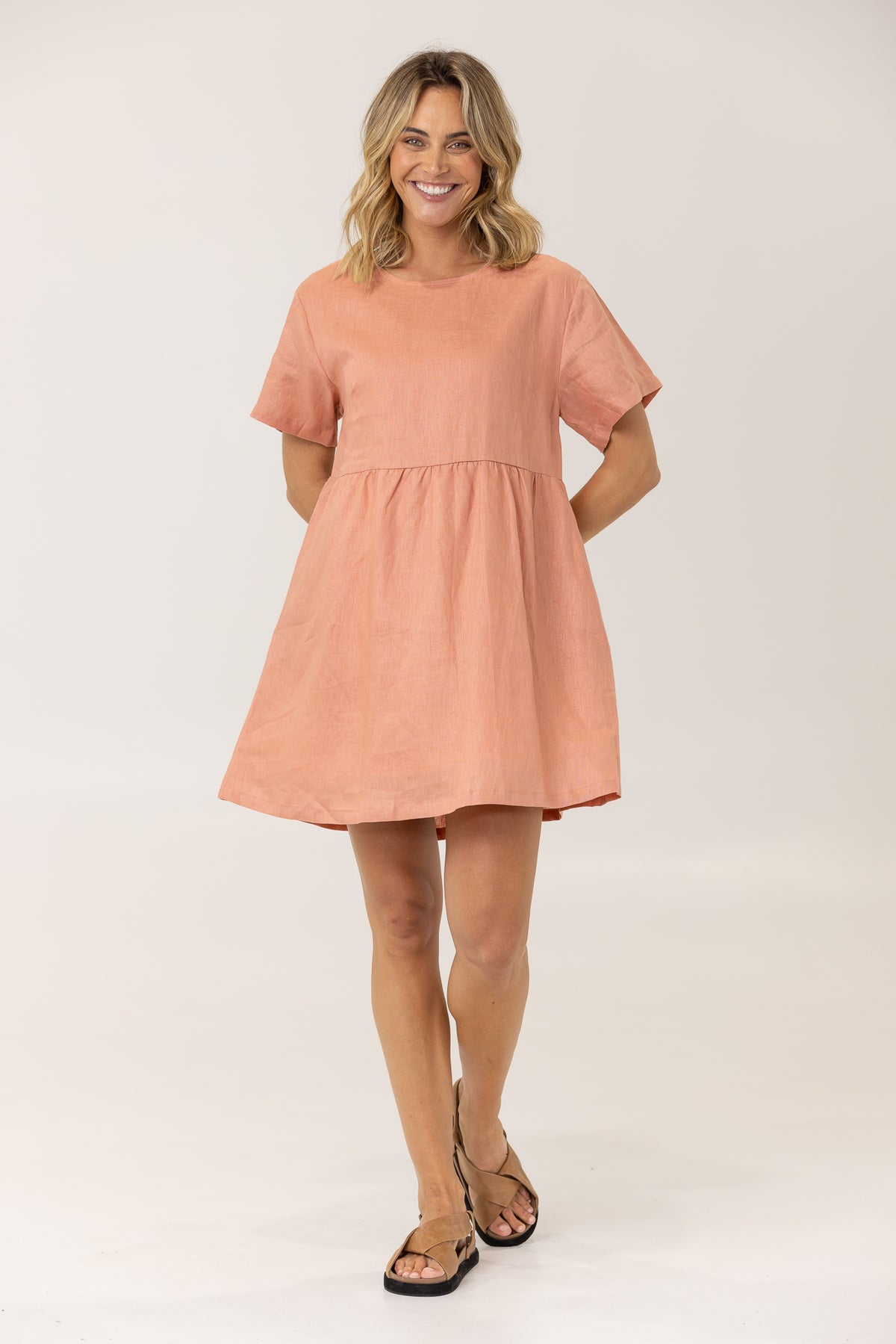 HARLEY LINEN TEE DRESS - TERRACOTTA