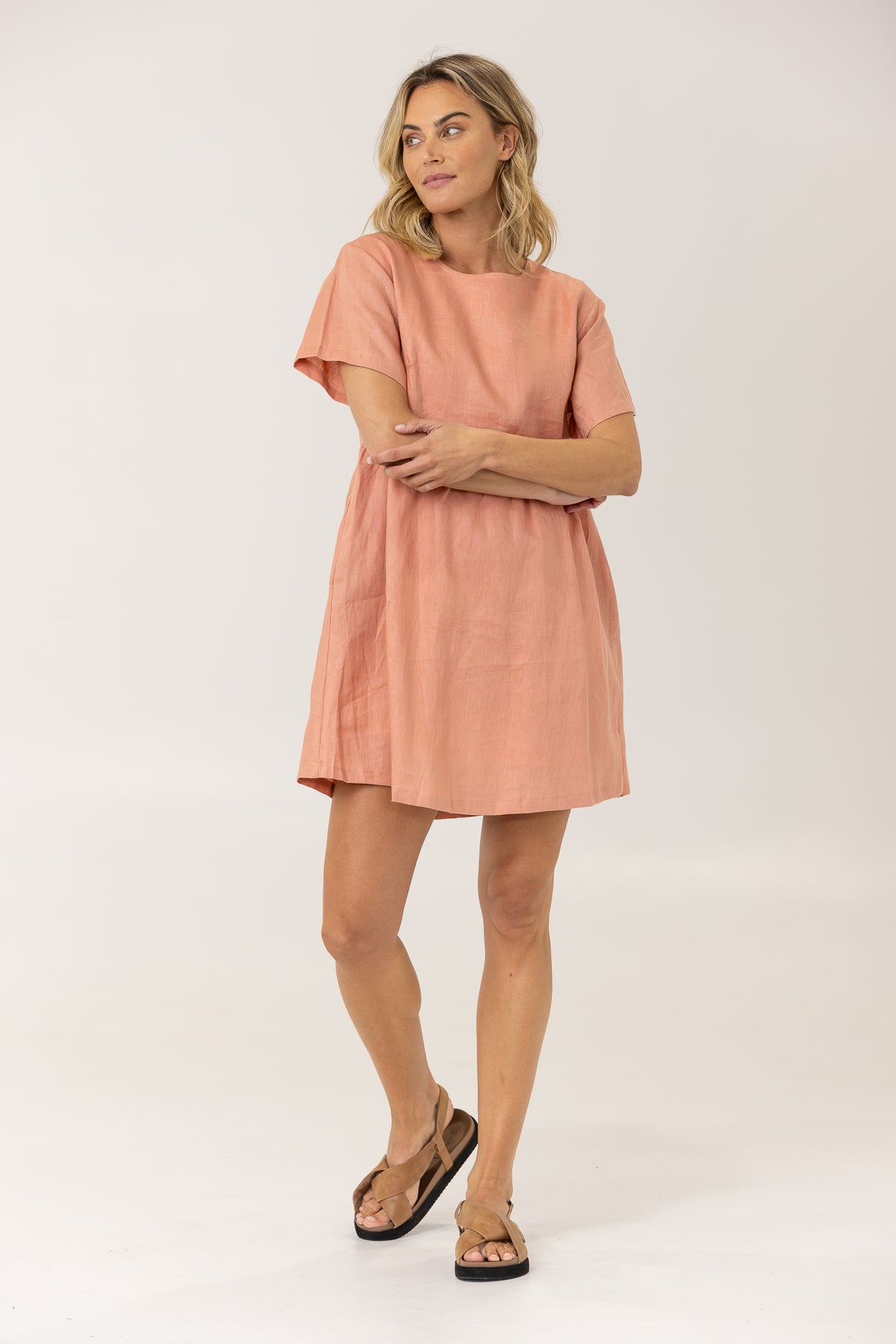 HARLEY LINEN TEE DRESS - TERRACOTTA