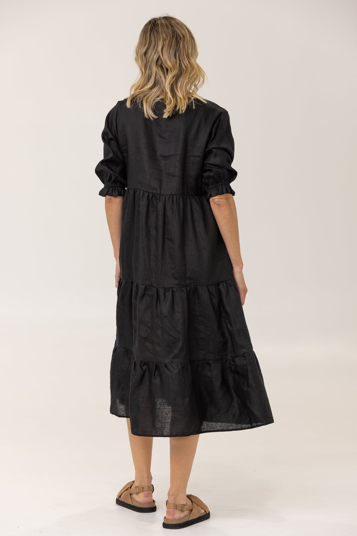 ALLEGRA LINEN DRESS - BLACK