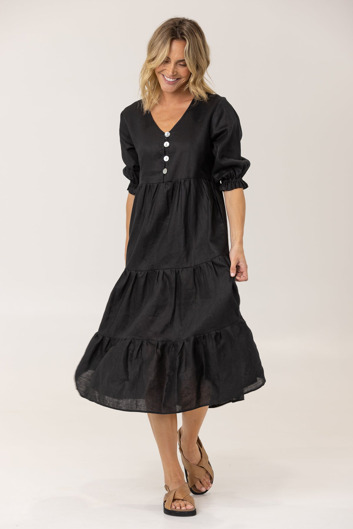 ALLEGRA LINEN DRESS - BLACK