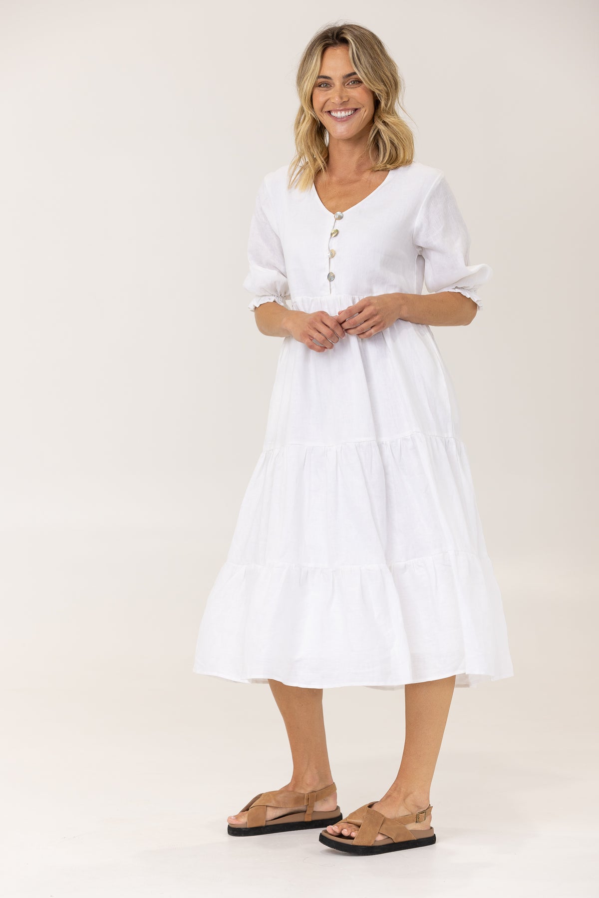 ALLEGRA LINEN DRESS - WHITE