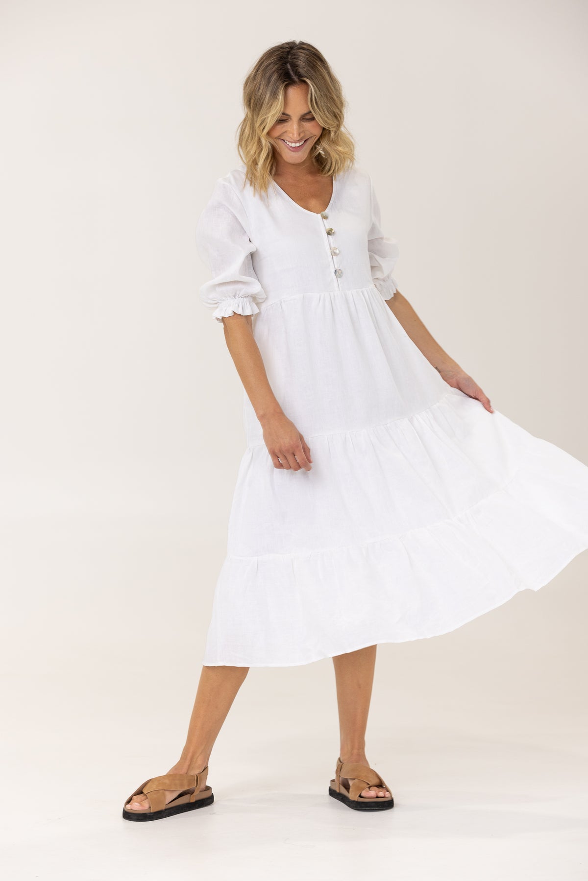 ALLEGRA LINEN DRESS - WHITE