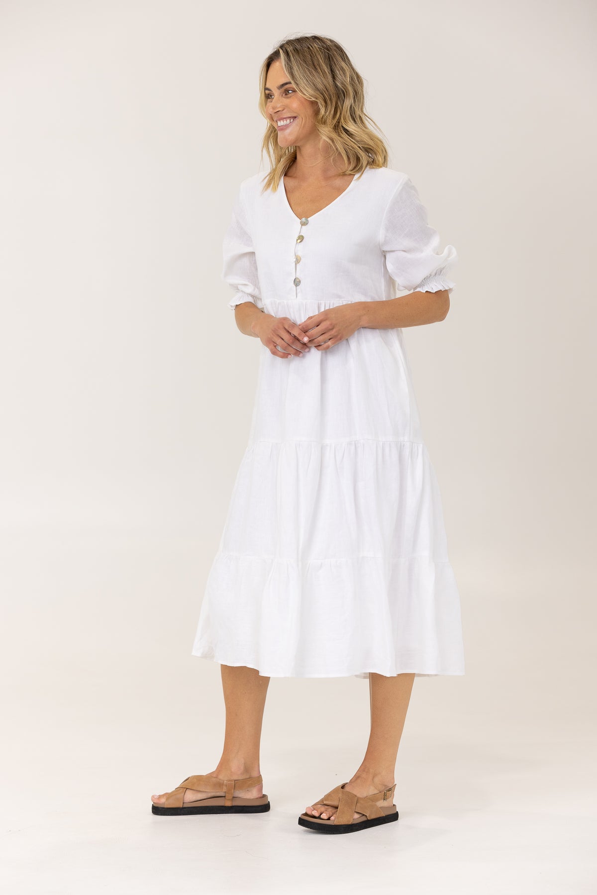 ALLEGRA LINEN DRESS - WHITE