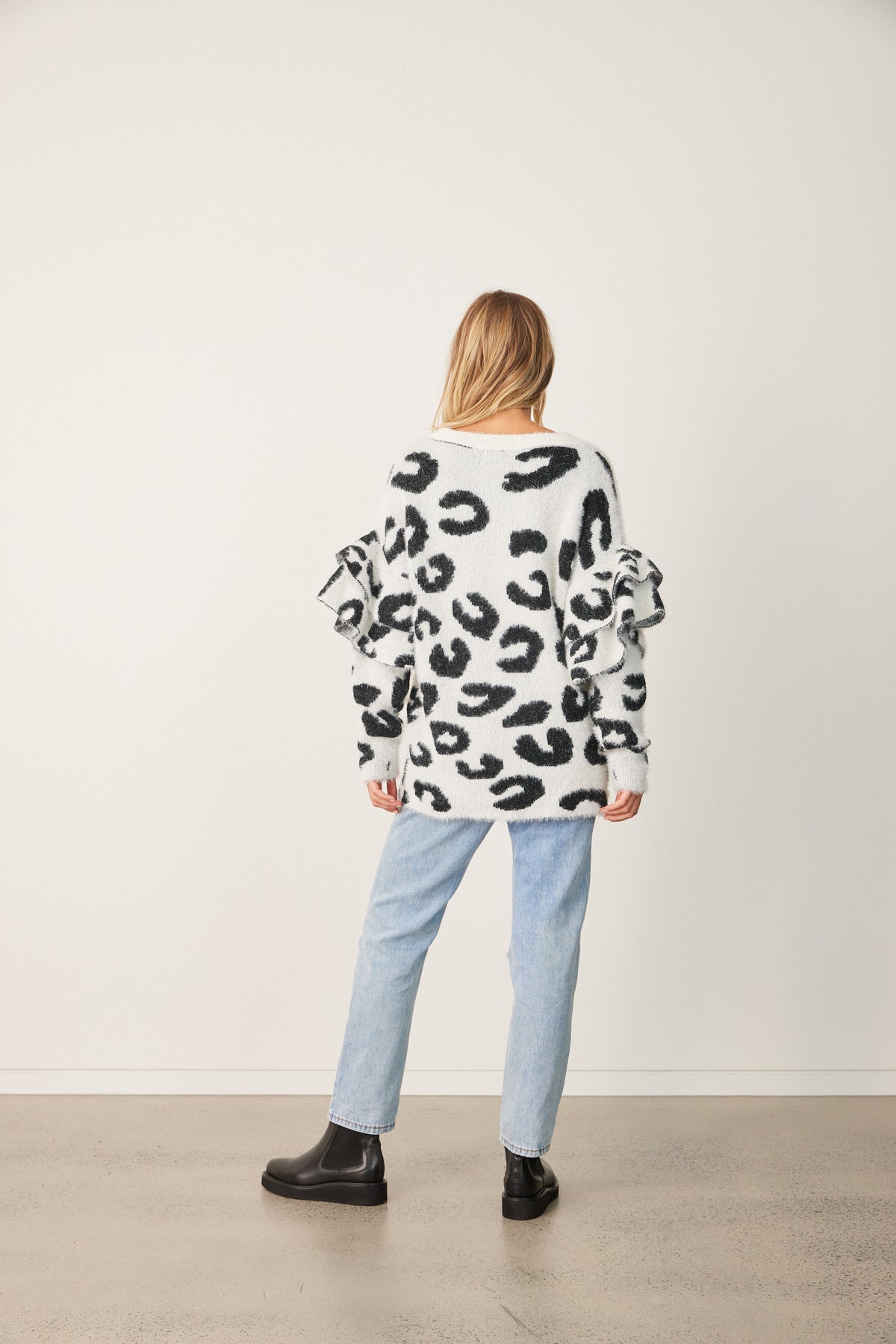 EMMY FRILL JUMPER - SNOW LEOPARD