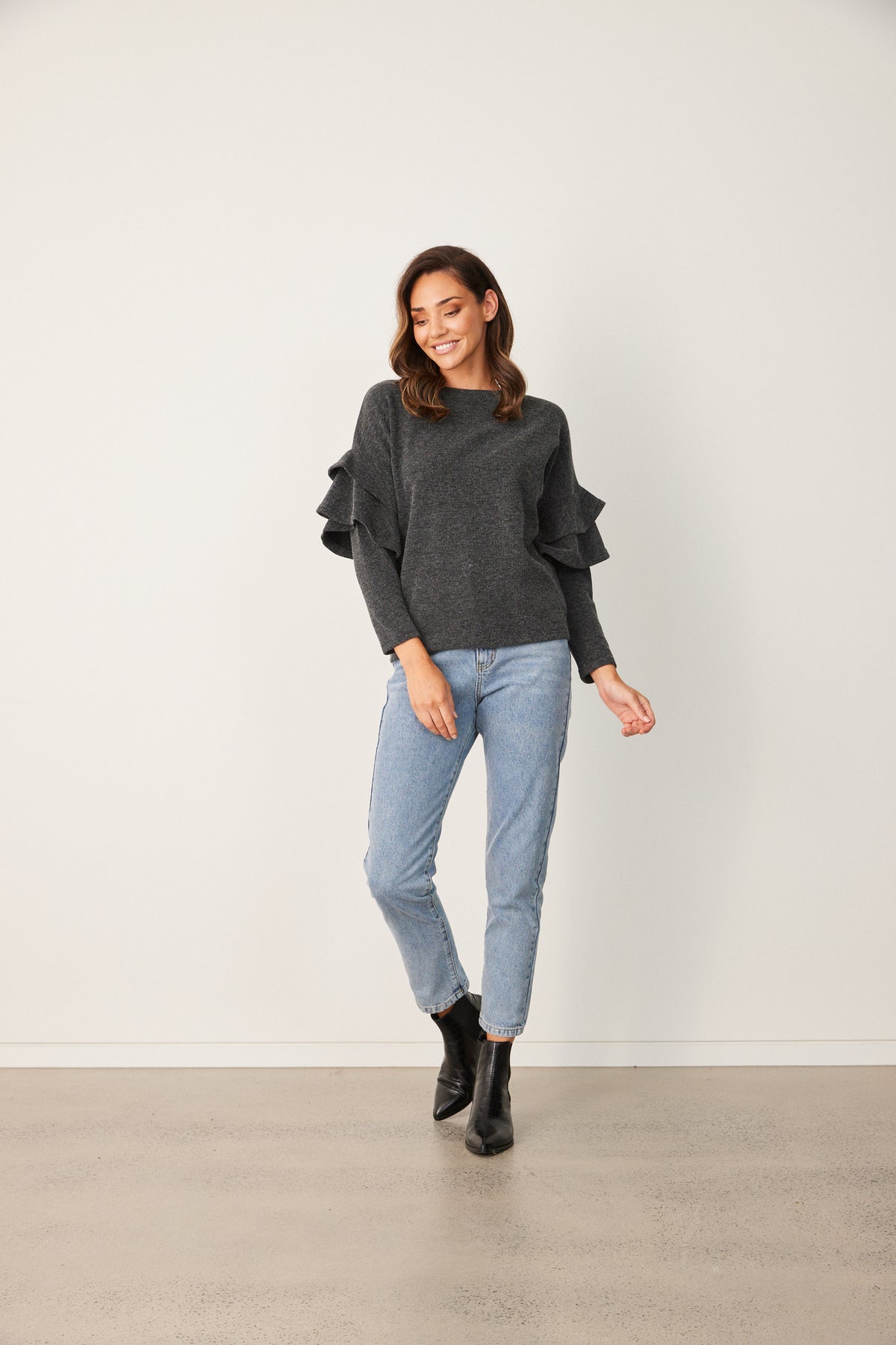 LACY FRILL JUMPER - CHARCOAL