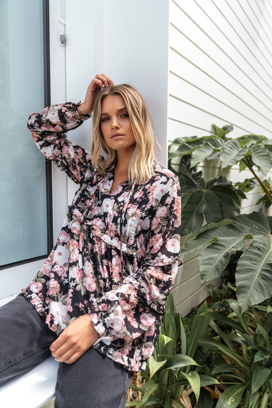 ZARLI BLOUSE - BLACK FLORAL