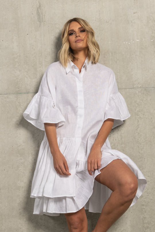 HARPER FRILL DRESS - WHITE