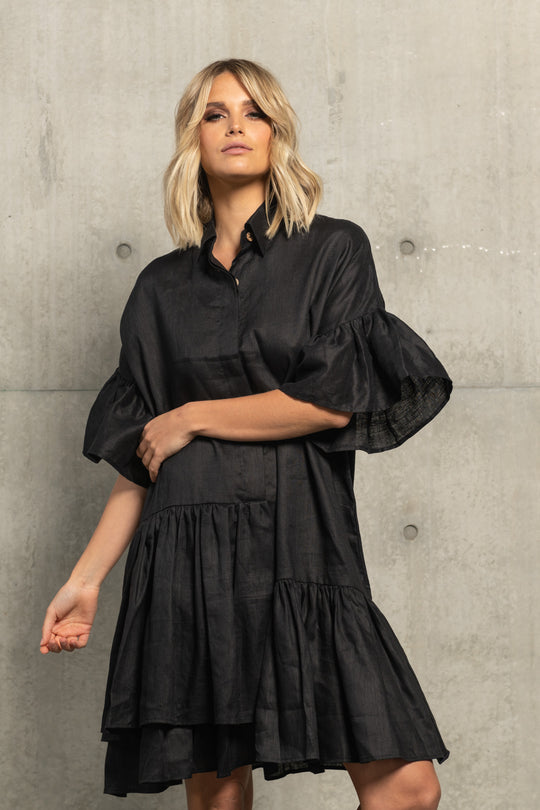 HARPER FRILL DRESS - BLACK