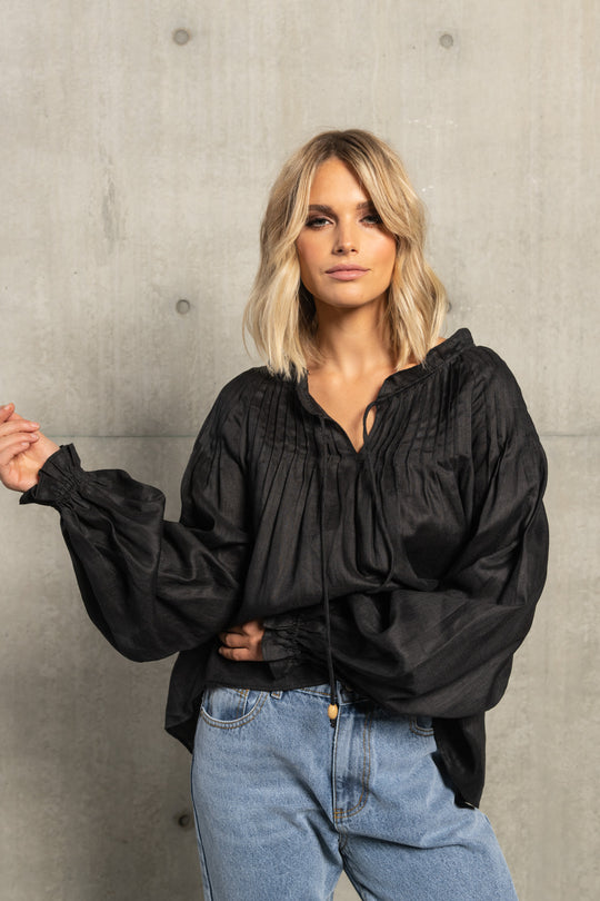 CHARLOTTE LINEN BLOUSE - BLACK