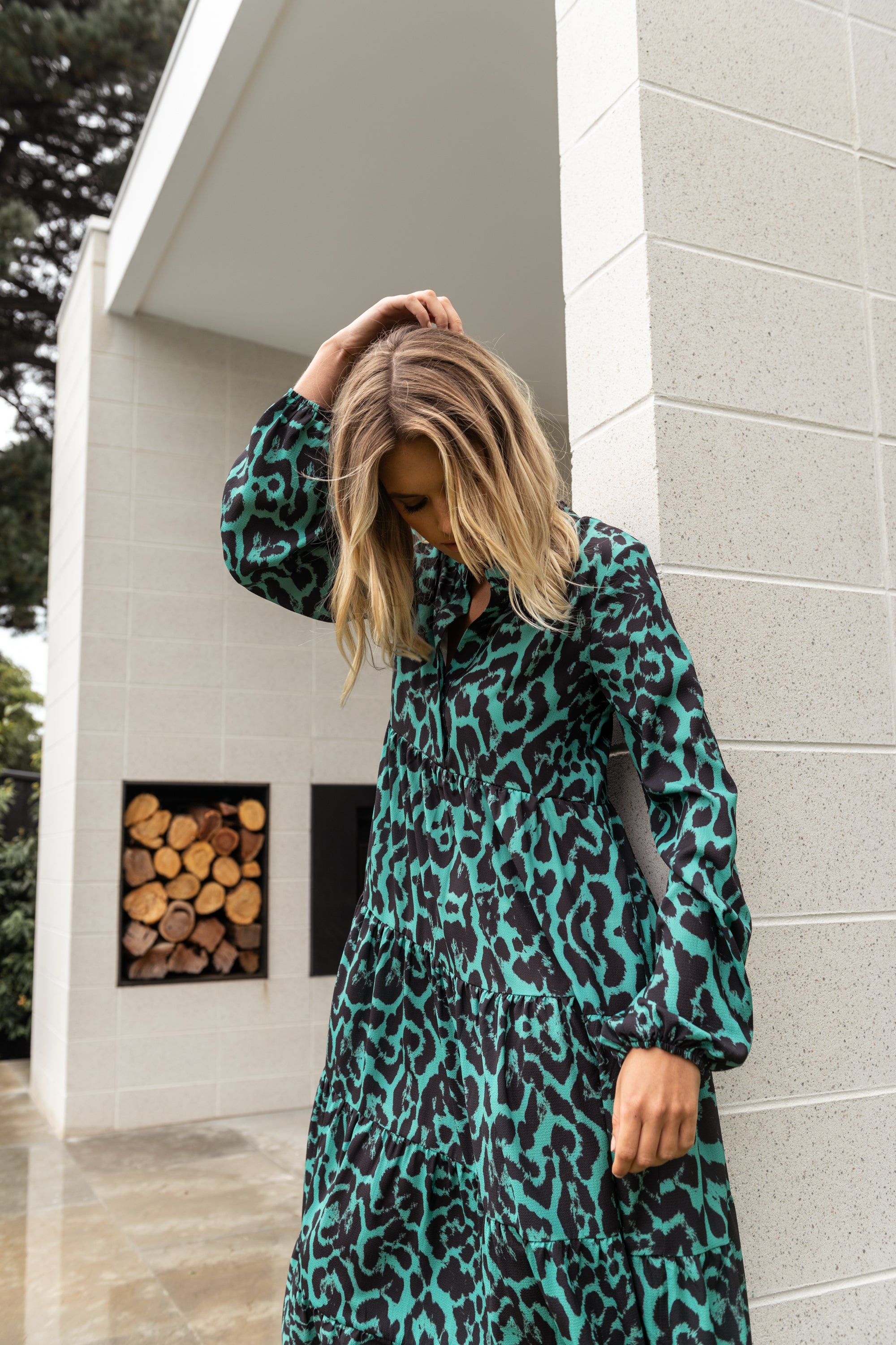 Green leopard print maxi hotsell dress