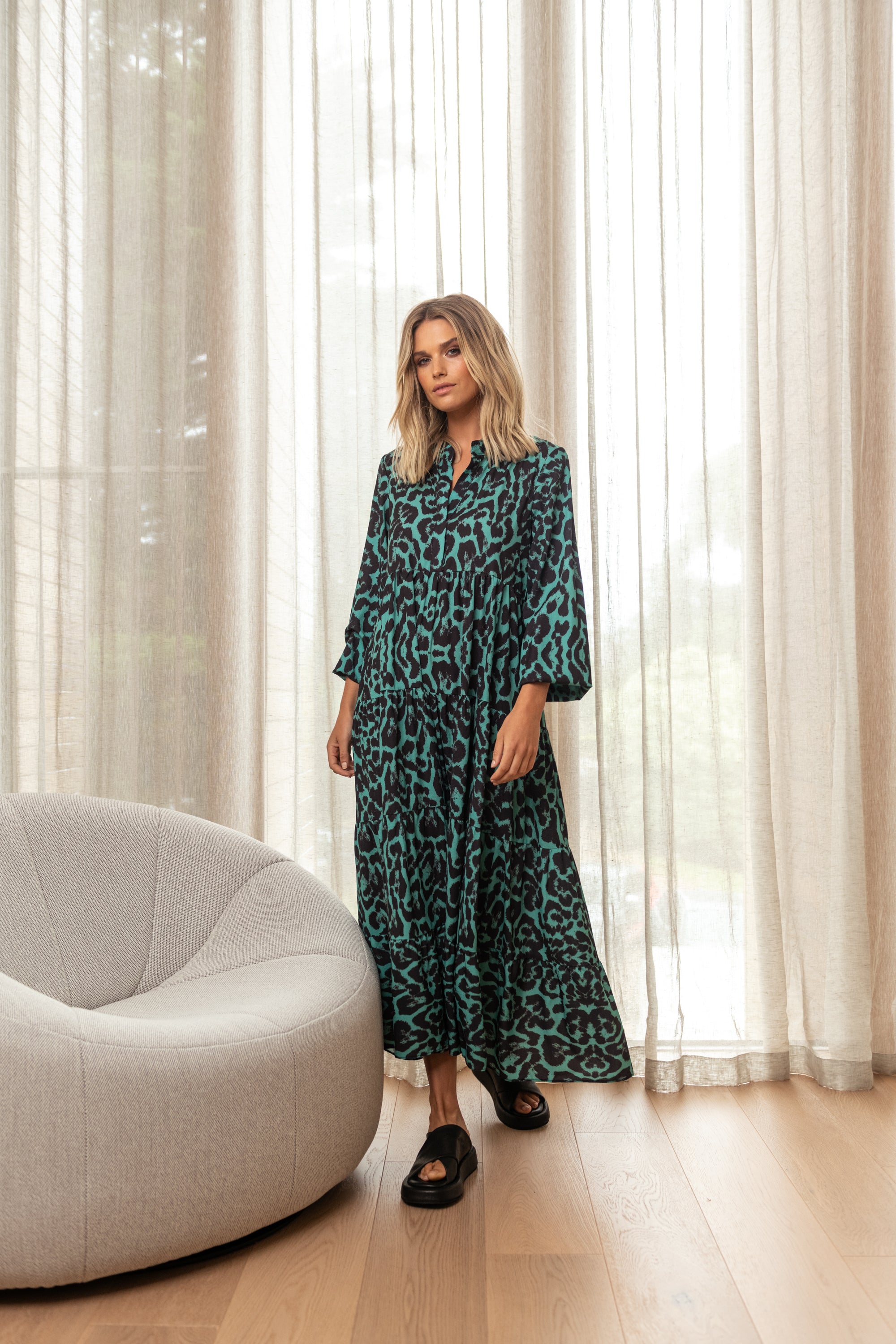 Green leopard sale maxi dress