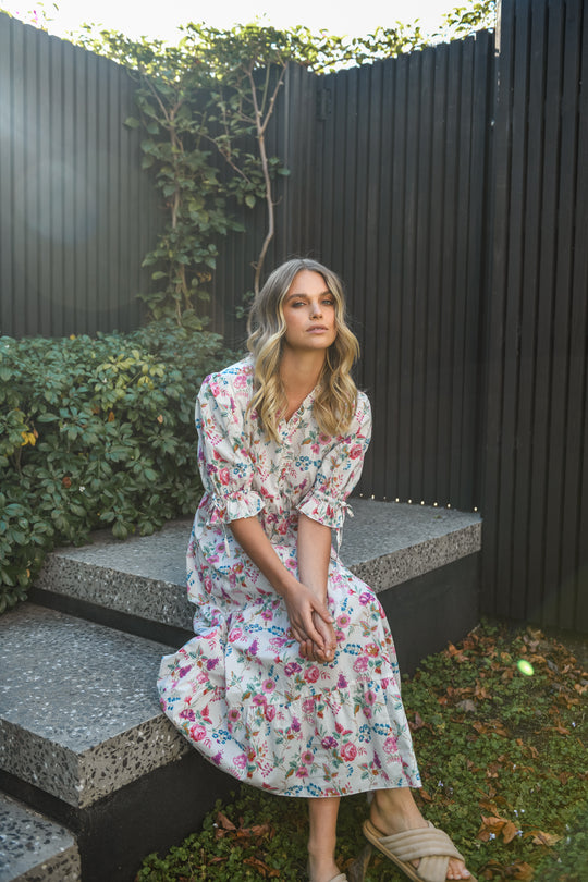 MATILDA MIDI DRESS - WHITE FLORAL