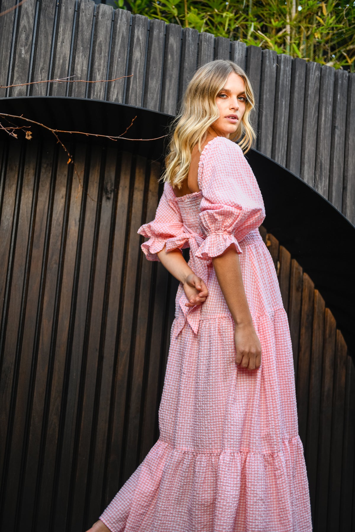 ADELAIDE MIDI DRESS - PINK GINGHAM