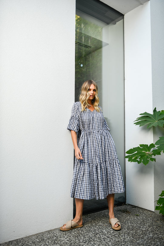 DELILAH TIERED DRESS - BLACK GINGHAM
