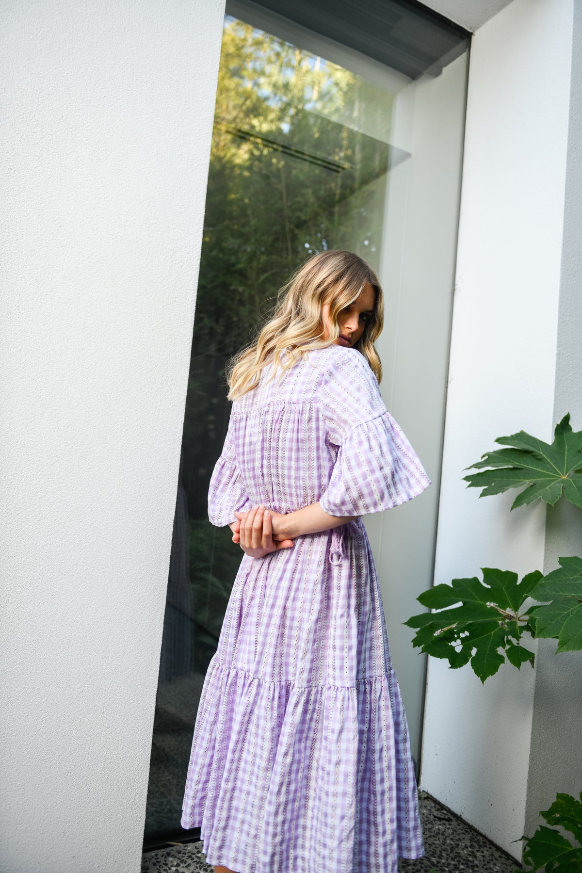 DELILAH TIERED DRESS - PURPLE GINGHAM