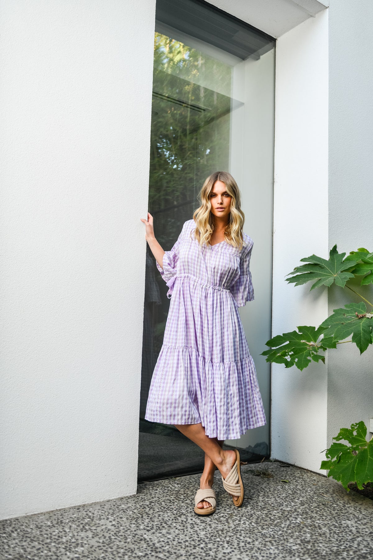 DELILAH TIERED DRESS - PURPLE GINGHAM