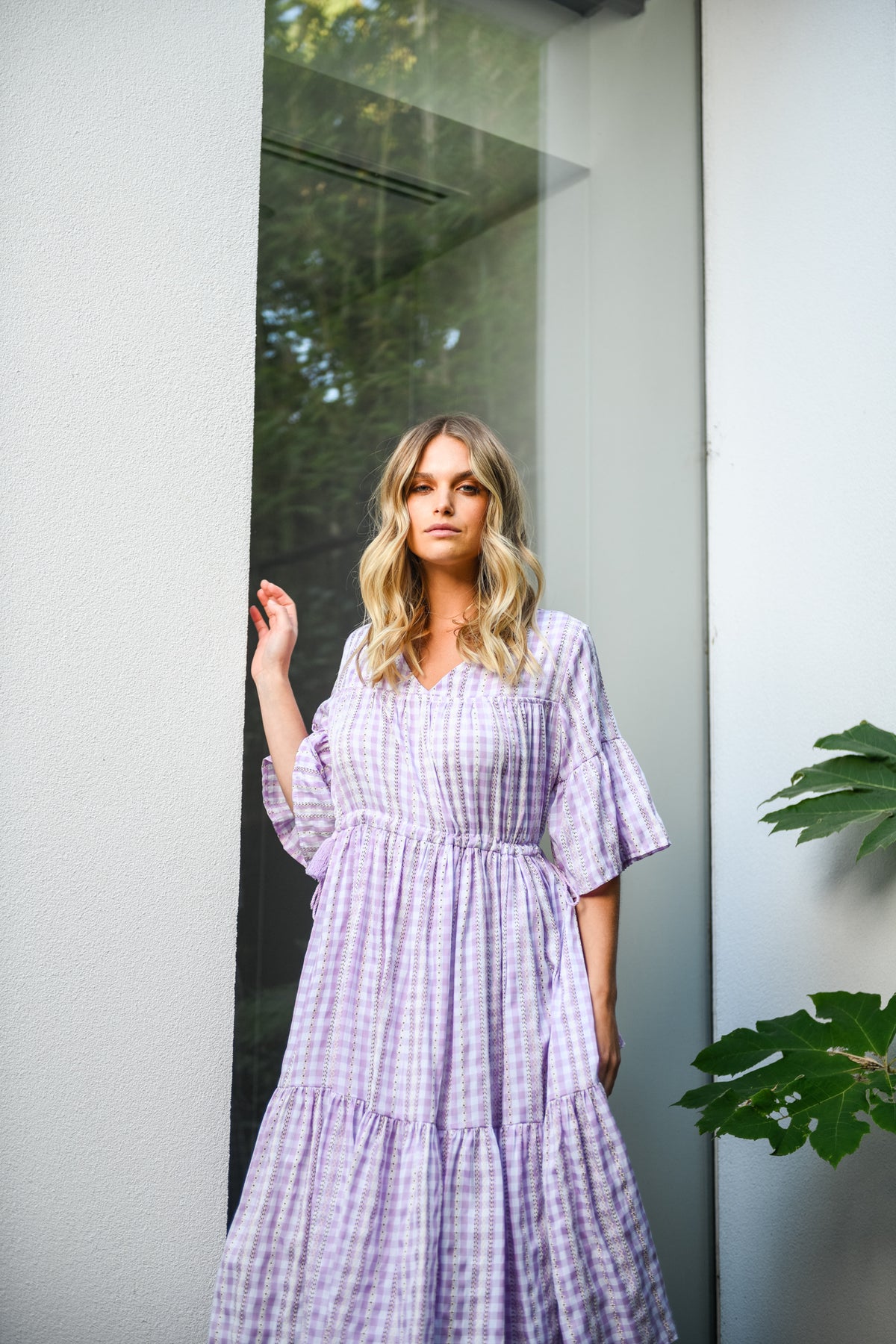 DELILAH TIERED DRESS - PURPLE GINGHAM