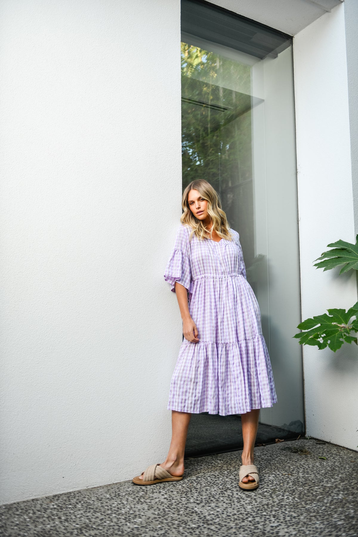 DELILAH TIERED DRESS - PURPLE GINGHAM