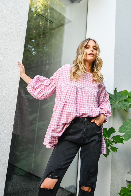 MAYA BLOUSE - PINK GINGHAM