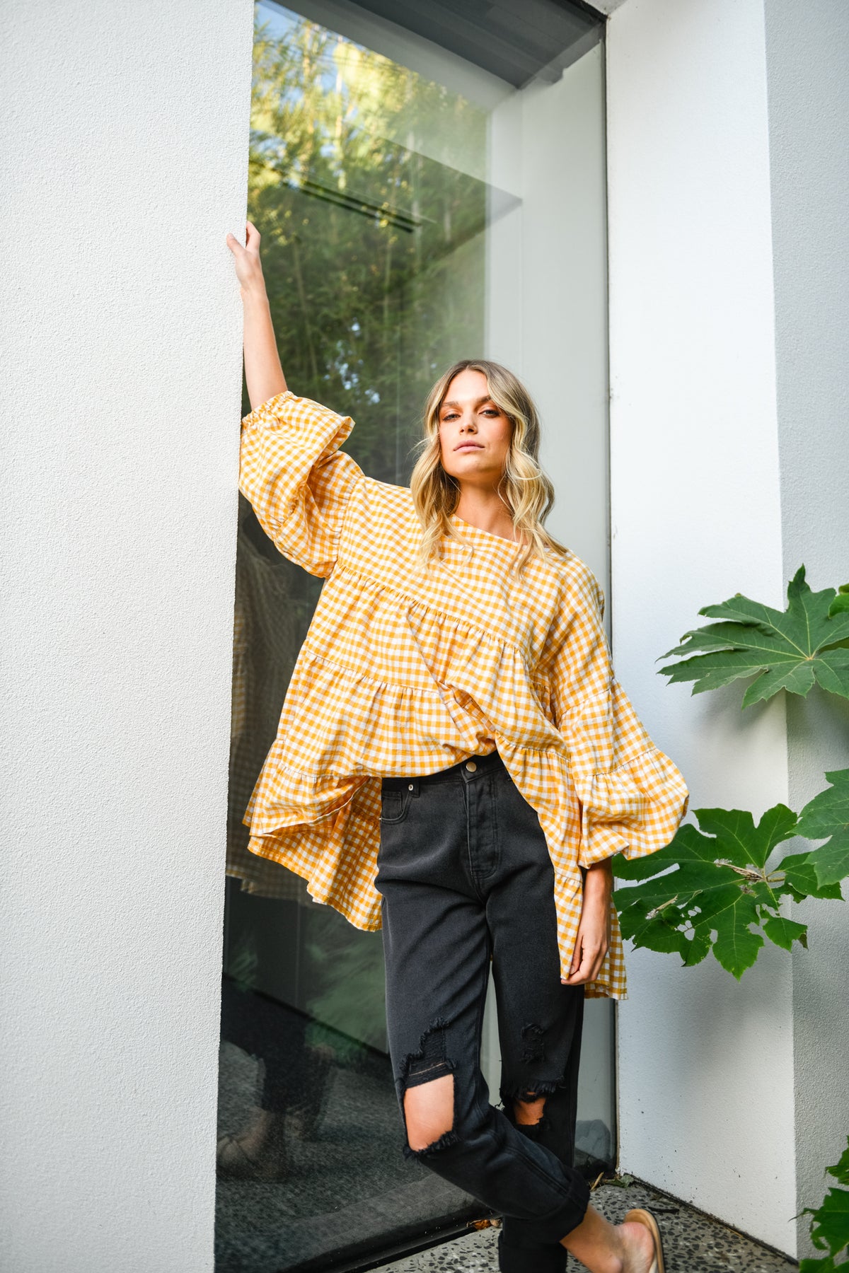 MAYA BLOUSE - MUSTARD GINGHAM