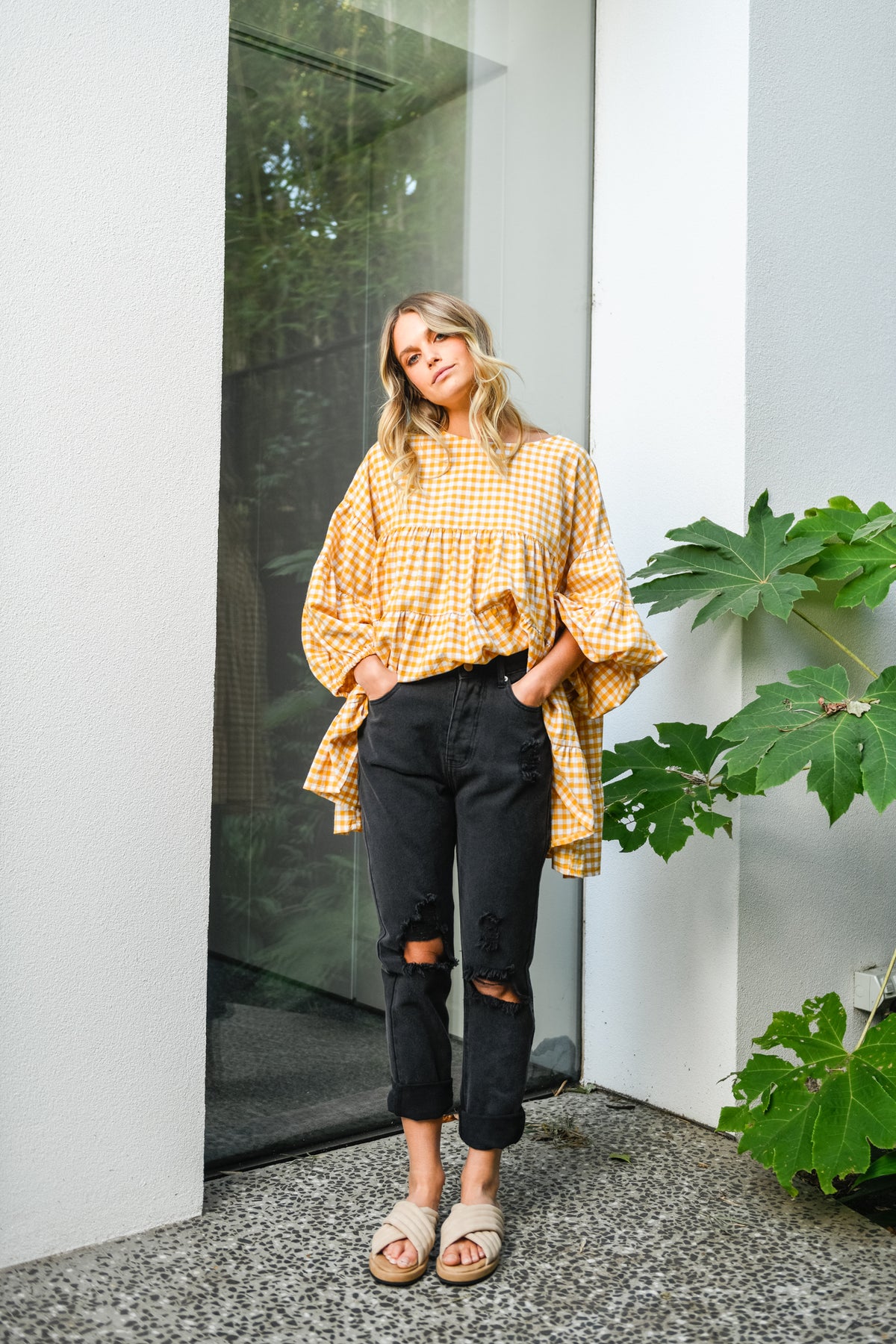 MAYA BLOUSE - MUSTARD GINGHAM