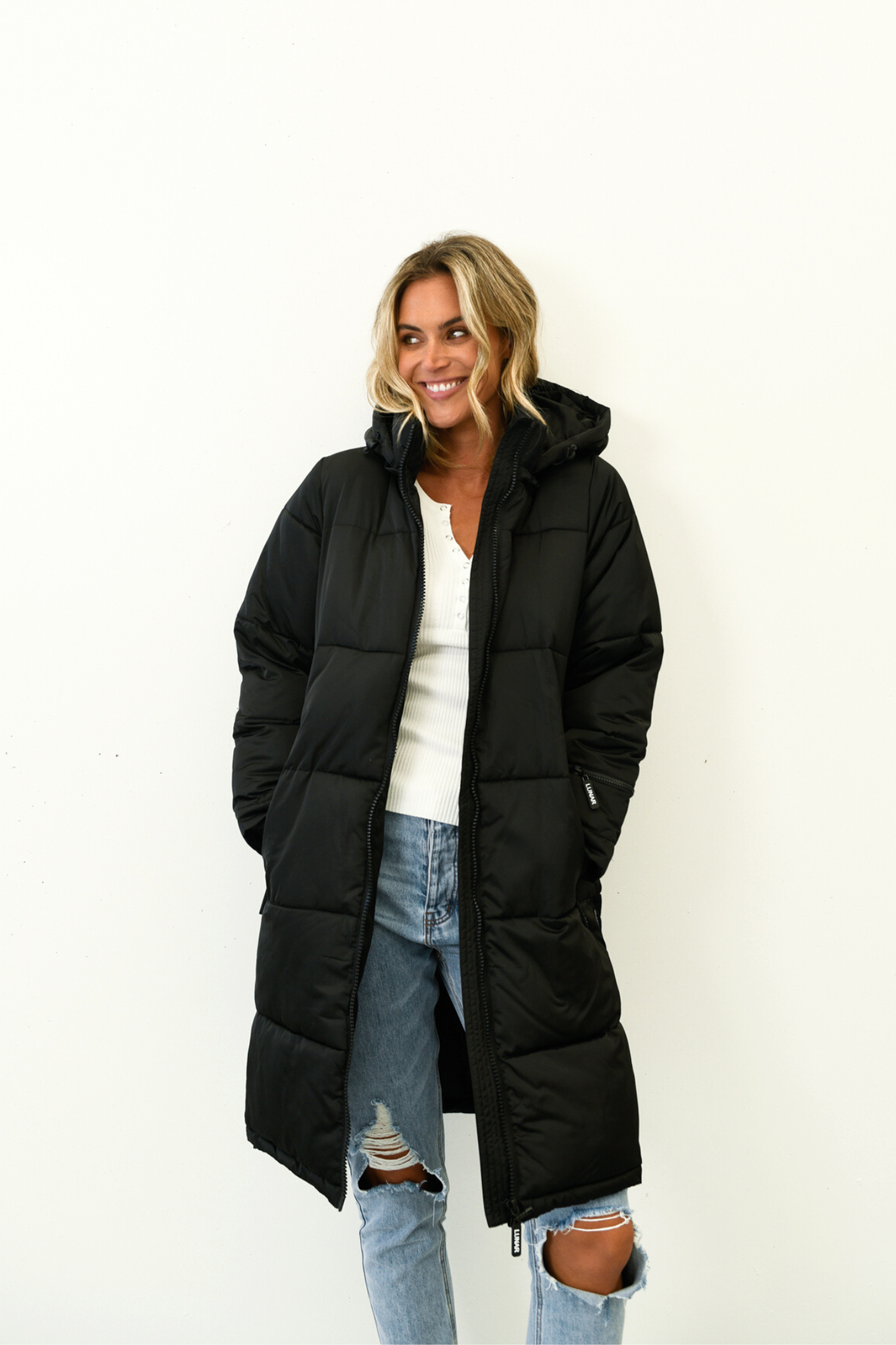 Black sales longline puffer