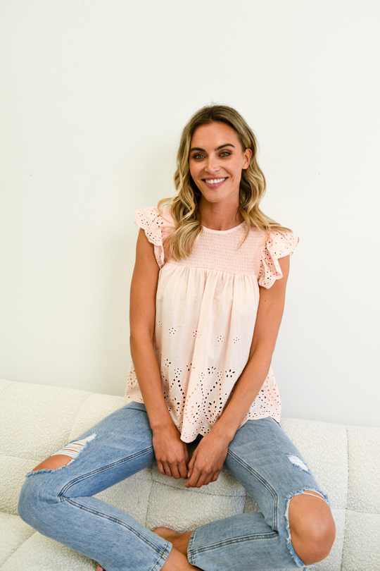 CHLOE LACE FRILL TOP- PINK