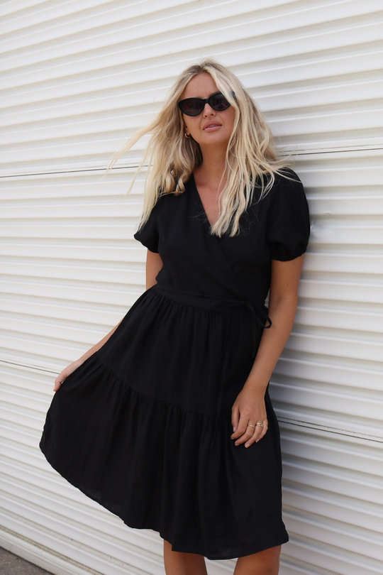 ARIEL WRAP DRESS - BLACK