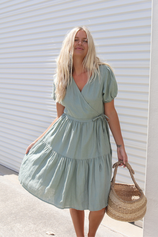 ARIEL WRAP DRESS - KHAKI